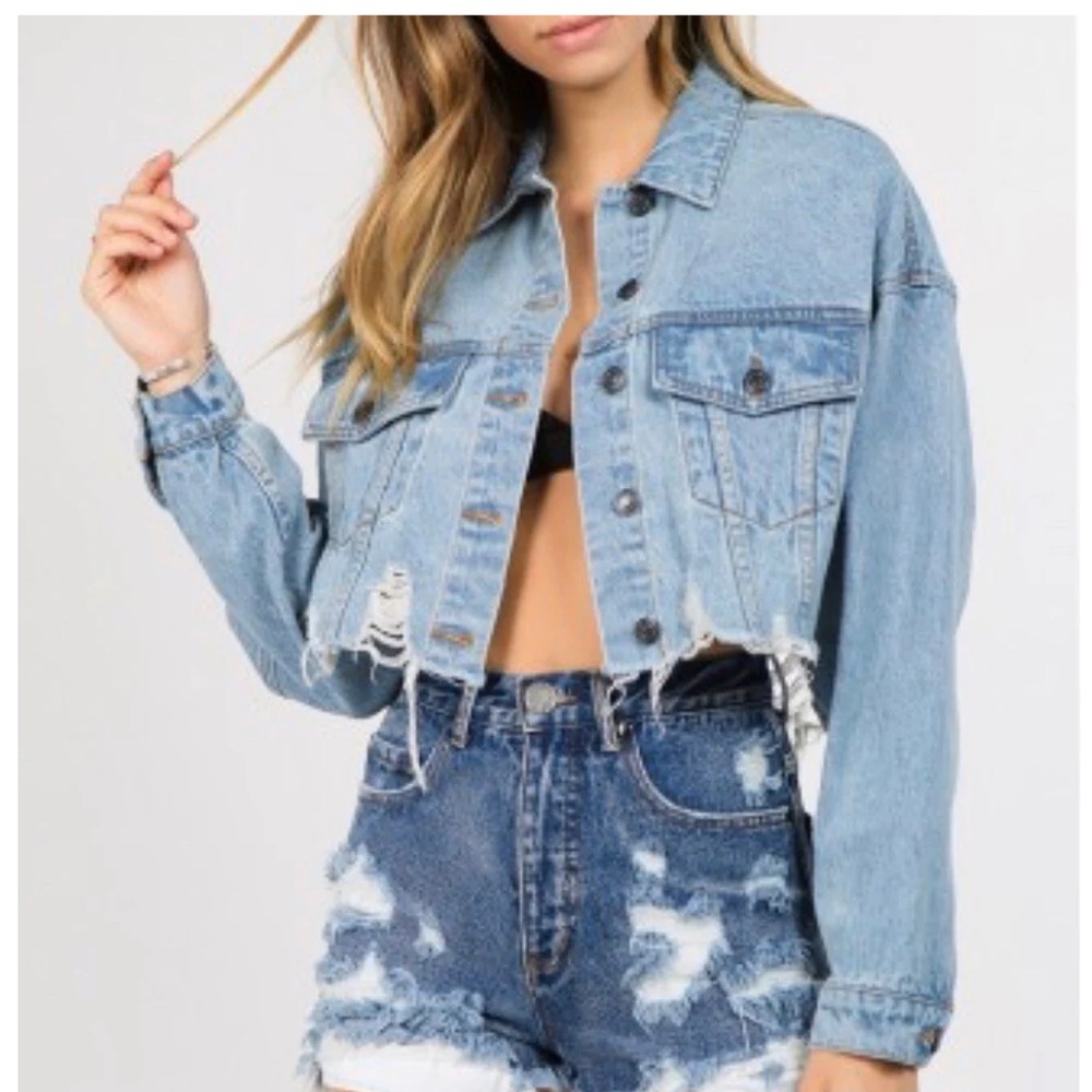 Distressed Denim Crop Jacket